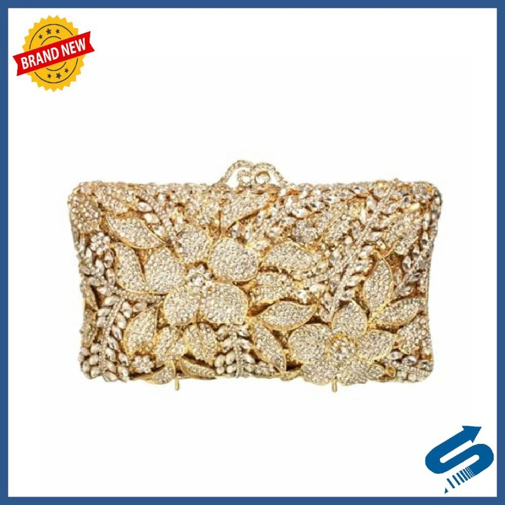 Sparkling Floral Rhinestone Evening Clutch Bag with Detachable Chain - Picture 2 of 8